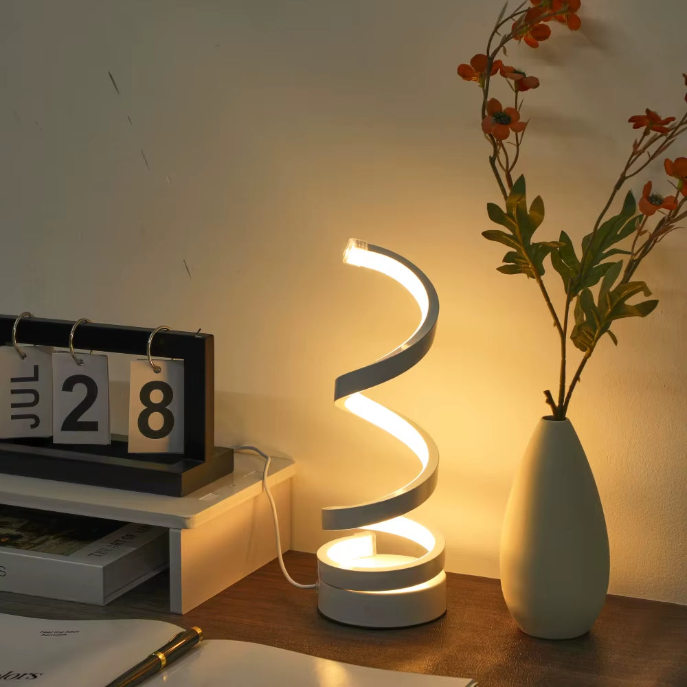 1PC Simple Spiral External Emitting Bright Desktop Desk Lamp, USB - Three-Color Lighting, Suitable for Living Room and Bedroom D