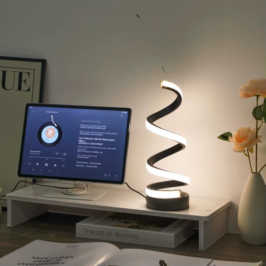1PC Simple Spiral External Emitting Bright Desktop Desk Lamp, USB - Three-Color Lighting, Suitable for Living Room and Bedroom D
