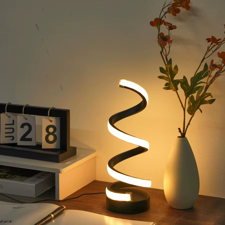 1PC Simple Spiral External Emitting Bright Desktop Desk Lamp, USB - Three-Color Lighting, Suitable for Living Room and Bedroom D
