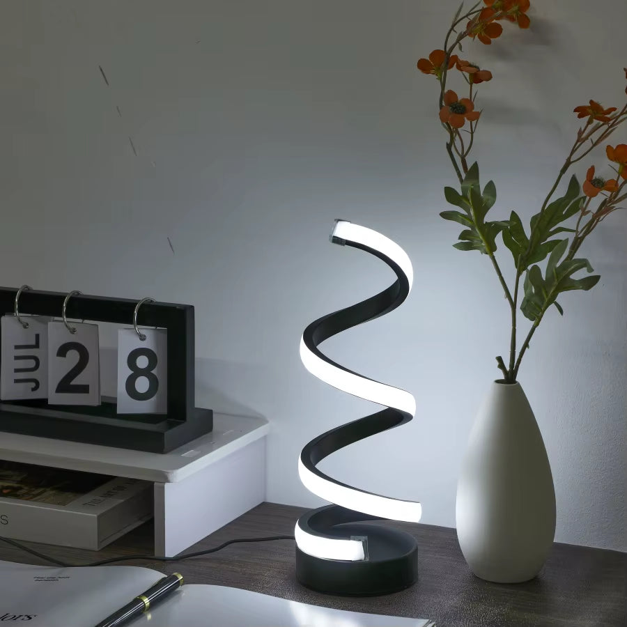 1PC Simple Spiral External Emitting Bright Desktop Desk Lamp, USB - Three-Color Lighting, Suitable for Living Room and Bedroom D