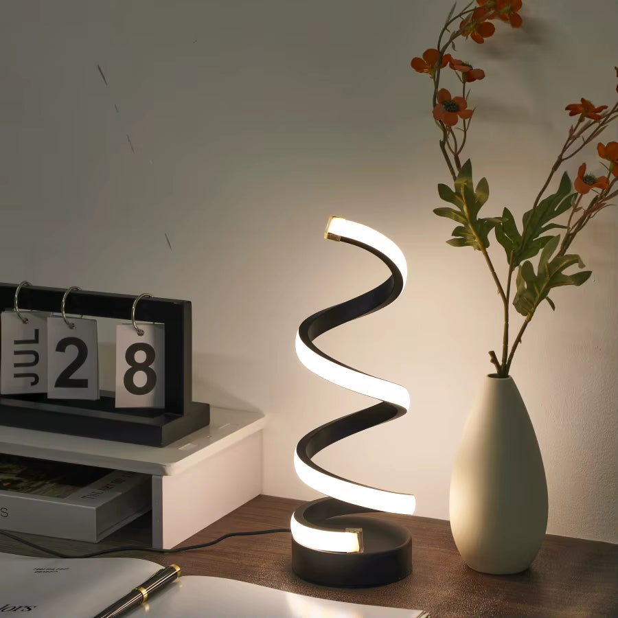 1PC Simple Spiral External Emitting Bright Desktop Desk Lamp, USB - Three-Color Lighting, Suitable for Living Room and Bedroom D